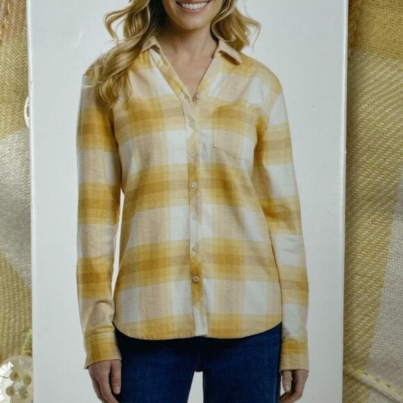 Weatherproof Tops - Weatherproof Vintage Yellow & White Plaid Comfort Stretch Shirt S d0496